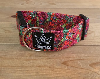 PETITE 11"-18" Dog Collar 1.5" Width, Pet Collar, Small, Flower Dog Collar, Summer Dog Collar, Buckle Dog Collar, Vintage Floral