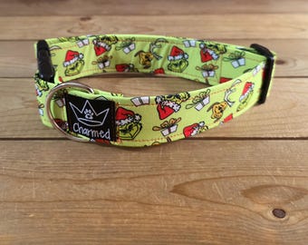 13"-26" Christmas Dog Collar 1.5" Width, Pet Collar, Small, Medium, Large Dog Collar, Holiday Collar, Side Release Buckle, Santa, Lights