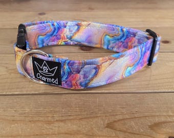 13"-26" Holographic Agate Dog Collar 1.5" Width, Pet Collar, Medium, Large, XL, Holographic, Crystal Collar, Agate, Sparkles, Flashy Dog