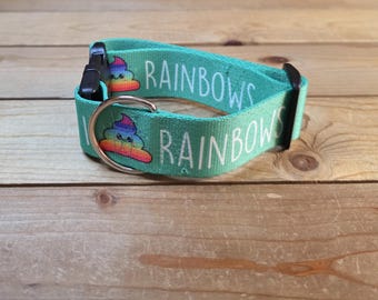 10"-18" PETITE Dog Collar 1.5" Width, Pet Collar, Medium, Small, Dog Collar, I Poop Rainbows, Patterned Webbing, Funny