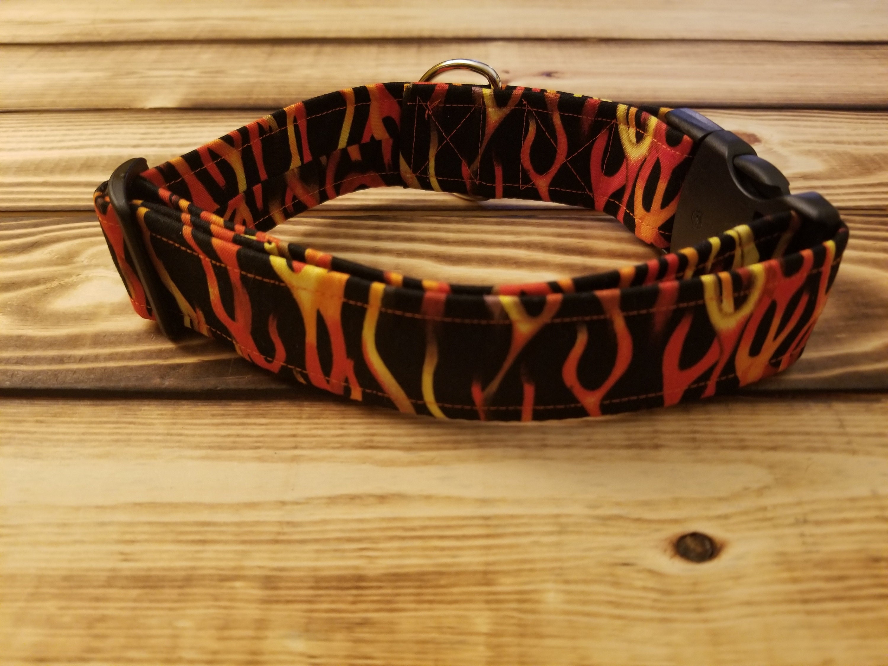 1426 Flames Dog Collar 1.5 Width, Fabric Collar, Pet Collar, Medium