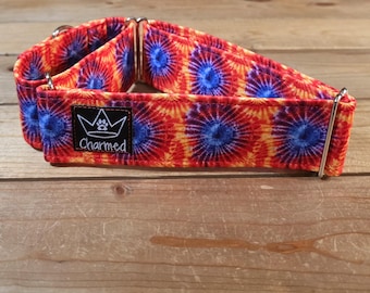 14"-27" Martingale Collar 2" Width, Pet Collar, Medium, Large Dog Collar, Tie Dye, Summer Fun, Vibrant, Hippie Hound