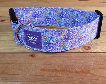 14"-28" Dog Collar 2" Width, Big Dog Collar, Medium, Large Collar, Summer Collar, Moth Dog Collar, Moon, Sun, Cottagecore, Girly, Purple