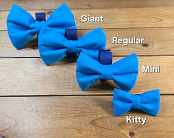 Dog Bow Tie, Hook & Loop Closure, Cotton Bow Tie For Collar or Harness, Blue