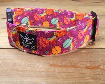 14"-28" Dog Collar 2" Width, Pet Collar, Medium, Large, XL Dog Collar, Ladybug, Summer, Colorful Girl Collar