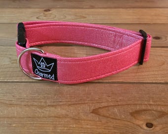 13"-26" Solid Dog Collar 1.5" Width, Pet Collar, Medium, Large, XL, Glitter Hot Pink