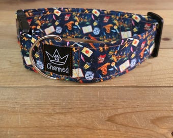 14"-28" Wizard Dog Collar 2" Width, Pet Collar, Small, Medium, Large, XL, Collar, Harry, Spells, Icons, Wizard World, Movie Dog Collar