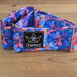 PETITE 13"-20" Martingale Collar 2" Width, Pet Collar, Medium, Small, Fun Dog Collar, Floral Martingale, Hibiscus Collar, Summer Mart