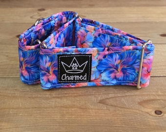PETITE 13"-20" Martingale Collar 2" Width, Pet Collar, Medium, Small, Fun Dog Collar, Floral Martingale, Hibiscus Collar, Summer Mart