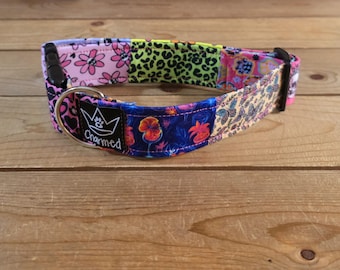 13"-26" Patchwork Pups Dog Collar 1.5" Width, Pet Collar, Small, Medium, Large, XL, Patchwork Collar, Girl Collar