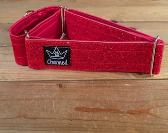 14"-27" Glitter Martingale Collar 2" Width, Large, Medium, XL, Very Little Shedding, Glitter Collar, Satin Lined, Sparkle, Cherry Red