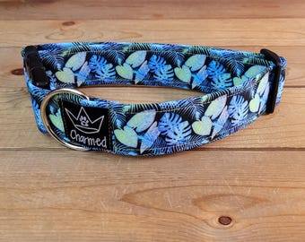 13"-26" Dog Collar 1.5" Width, Pet Collar, Medium, Large, XL, Fun Dog Collar, Palms, Monstera Dog Collar, Florida Summer