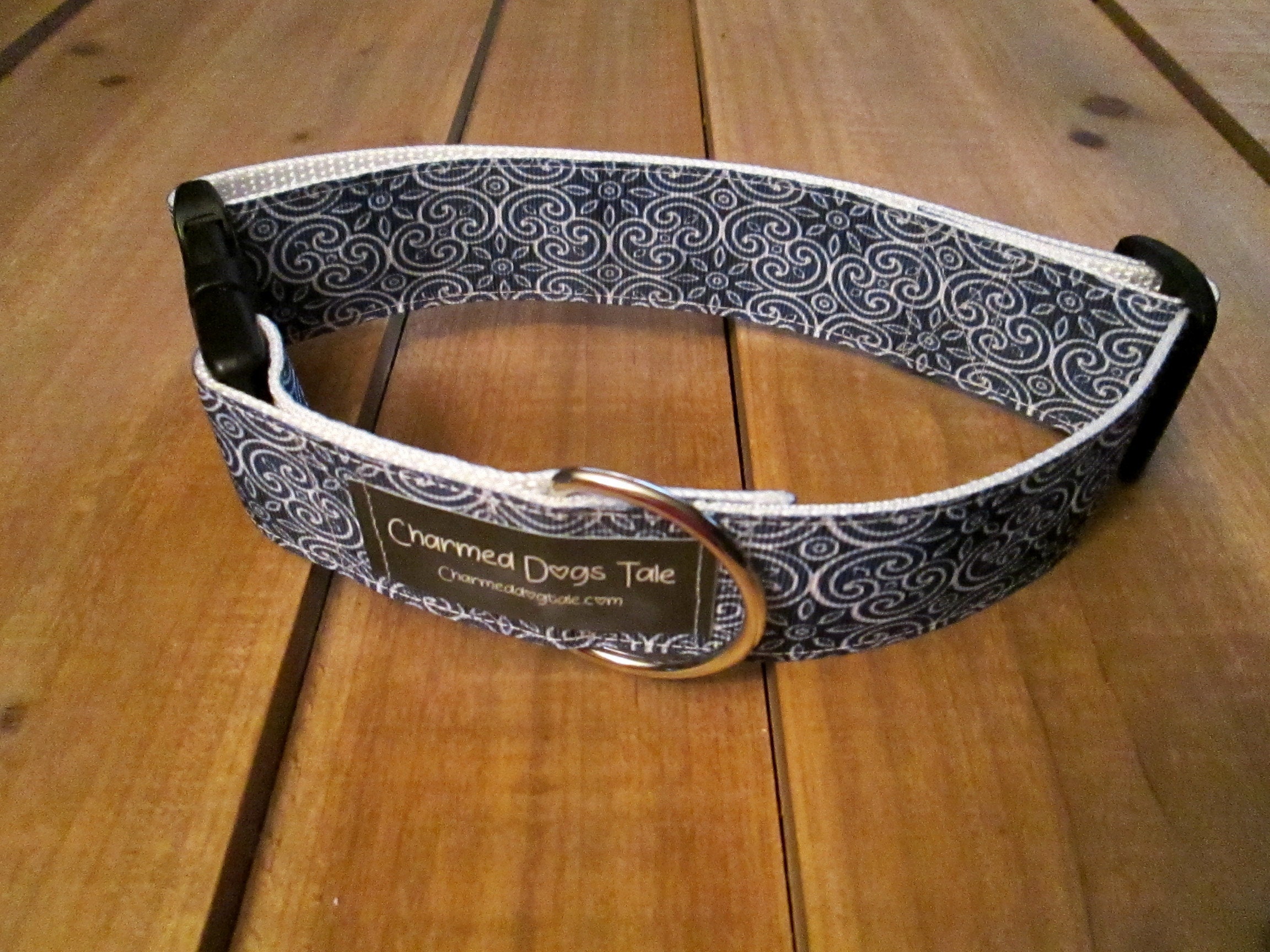 1527 Summer Blue Dog Ribbon Collar 1.5 Width, Pet Collar, Ribbon