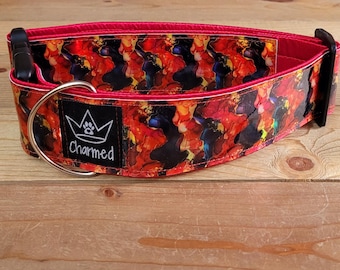 14"-28" Holographic Marble Collar 2" Width, Pet Collar, Large, Medium, XL, Holographic Vinyl, Satin Lining