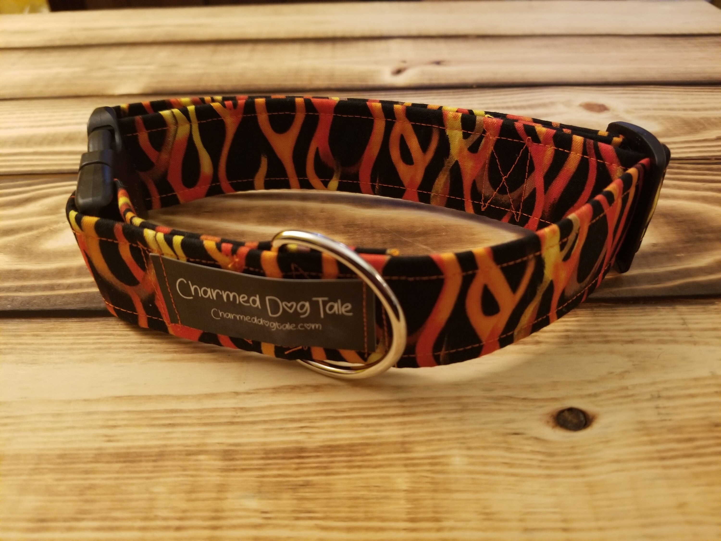 1426 Flames Dog Collar 1.5 Width, Fabric Collar, Pet Collar, Medium