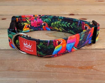 13"-26" Dog Collar 1.5" Width, Pet Accessory, Pet Collar, Medium, Large, XL, Nature, Macaw Dog Collar, Bird Dog Collar, Jungle
