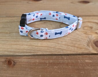 6"-12" Dog Collar 1/2" Width, Pet Collar, Small Dog Collar, XS, Cat Collar, 4th of July, Patriotic, Red White & Blue Collar, Holiday Collar