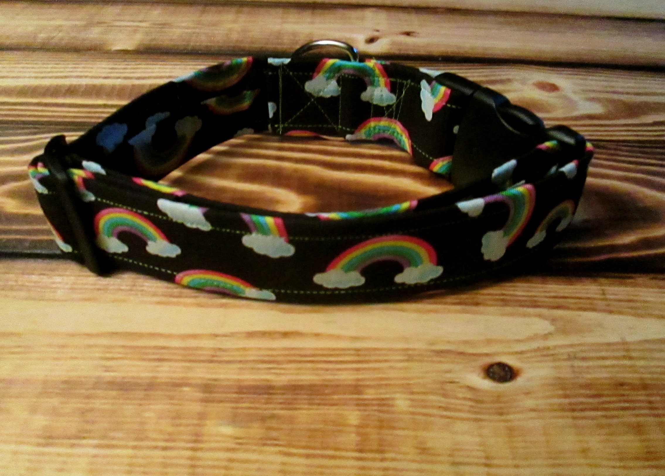 1325 Rainbow Fancy Dog Collar 1.5 width, Fabric Dog Collar, Summer Dog
