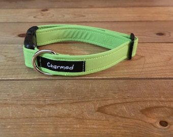 11"-22" Solid Dog Collar 1" Width, Pet Collar, Medium, Small, Solid Green