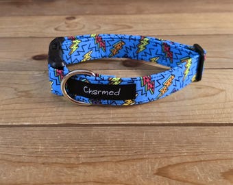 11"-22" Dog Collar 1" Width, Pet Collar, Small, Medium, Large Collar, Summer Collar, Boy Dog Collar, Lightening Bolts