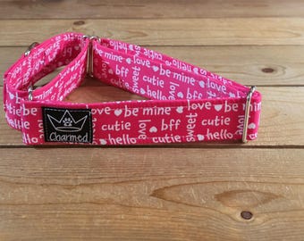 15"-28" Valentine's Day Martingale Collar 1.5" Width, Pet Collar, Medium, Large Dog Collar, XL, Holiday Collar, Love, Hearts, Woof You