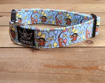 13"-26" Dog Collar 1.5" Width, Pet Collar, Medium, Small, Large, XL, Cartoon Dog Collar, Curious Monkey, Monkey Dog Collar,
