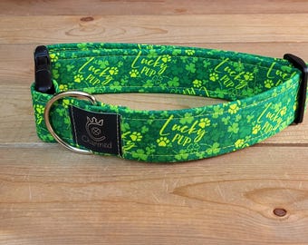 13"-26" St. Patrick's Day Collar 1.5" Width, Pet Collar, Small, Medium, Large Collar, XL, Lucky Dog, Holiday Collar, Kiss Me, Irish