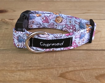 PETITE 9"-16" Dog Collar 1" Width, Pet Collar, Small, Fun Dog Collar, Cottagecore Dog Collar, Snail Dog Collar, Buckle Dog Collar, Forest