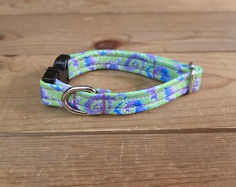 6"-12" Floral Dog Collar 1/2" Width, Pet Collar, XS, Small, Cat, Dog Collar, Tie Dye Collar, Tie Dye, Hippie, Buckle Collar