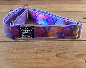 15"-28" Holographic Martingale Collar 1.5" Width, Medium, Large, XL, Colorful, Satin Lined