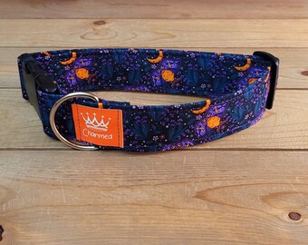 13"-26" Lunar Moth Dog Collar 1.5" Width, Pet Collar, Medium, Large, Nature, Moth Dog Collar, Boho Dog Collar, Summer
