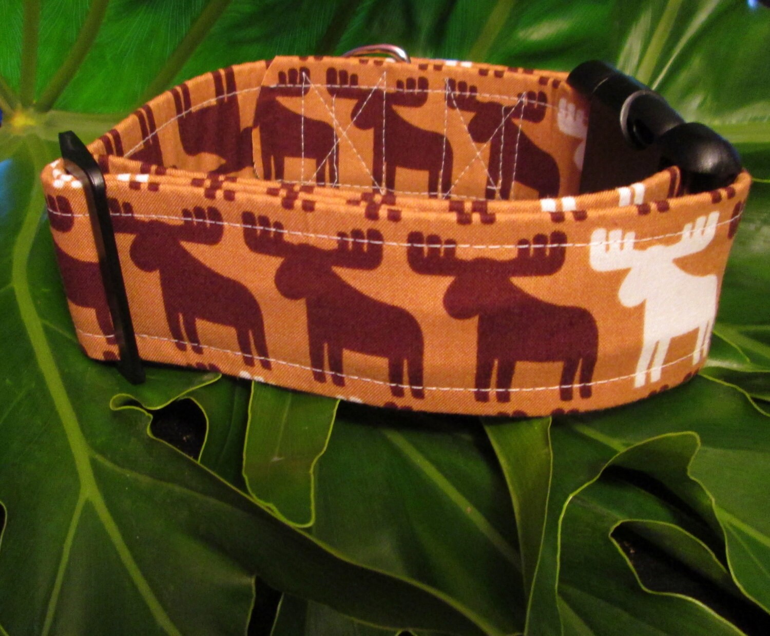 1424 Maine Moose Dog Collar 2 Width, Handmade Dog Collar, Large Dog