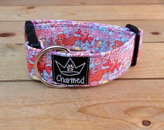 PETITE 10"-18" Dog Collar 1.5" Width, Pet Collar, Medium, Small, Little Mermaid Dog Collar, Summer, Ariel, Movie Dog Collar
