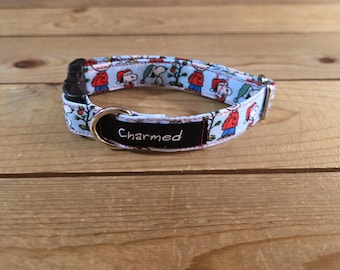 9"-18" Christmas Dog Collar 3/4" Width, Pet Collar, XS, Small, Medium, Dog Collar, Holiday Collar, Side Release Buckle, Santa, Lights, Tree