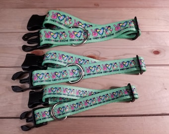 1.5", 1", 3/4" Peace Love Rescue Dog Collar or Martingale Designer Collar, Rescued, Adopt, Peace, Love, Rescue, Unisex Collar