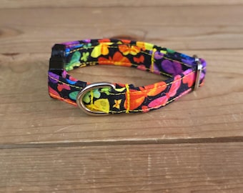 6"-12" Floral Dog Collar 1/2" Width, Pet Collar, XS, Small, Cat, Dog Collar, Rainbow Butterfly, Butterfly Dog Collar, Buckle Collar