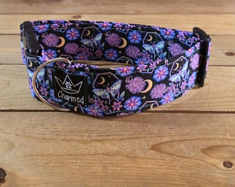 14"-28" Dog Collar 2" Width, Pet Collar, Medium, Small, Large, Big Dog Collar, Cottagecore, Summer, Lunar Moth Dog Collar