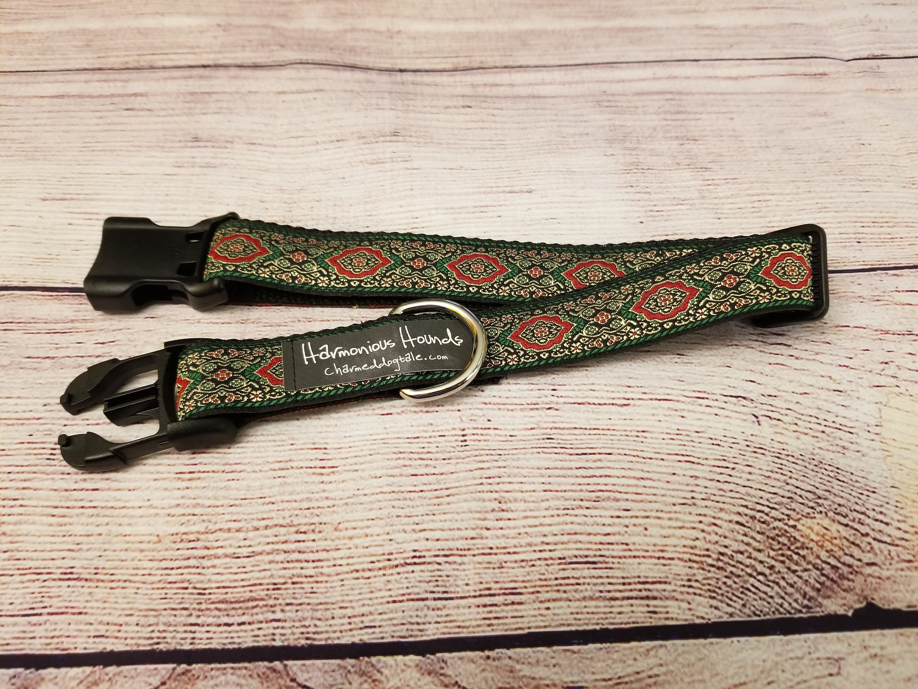 1325 Harmonious Hounds Dog Collar 1 width, Jacquard Ribbon, Guitar