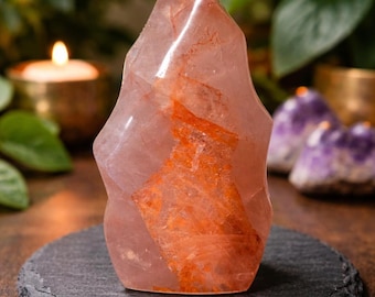 Fire Quartz Flame, 1lb 2oz, 4-1/2" tall. Beautiful Rainbows in Flame, Home Decor, Reiki, Healing, Fire Quartz