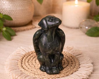 Green Jade Angel Dog Carving, 2.60oz, 2-1/2" Tall. Home Decor, Reiki, Healing, Memorial Piece, Angel Dog