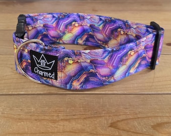 14"-28" Holographic Agate Dog Collar 2" Width, Pet Collar, Medium, Large, XL, Holographic, Crystal Collar, Agate, Sparkles, Flashy Dog