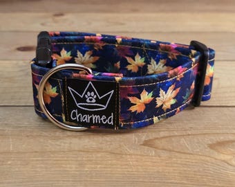 10"-18" PETITE Fall Dog Collar 1.5" Width, Small Collar, Medium, Large, XL Dog Collar, Autumn Collar, Leaves, Seasonal Collar, Buckle Collar