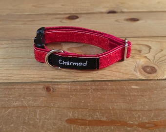 9"-18" Glitter Dog Collar 3/4" Width, Small, XS, Very Little Shedding, Glitter Collar, Satin Lined, Sparkle, Cherry Red