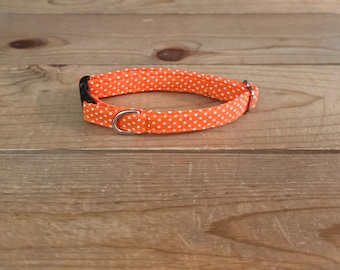 5.5"-10" Breakaway Collar 3/8" Width, Pet Collar, XS, Small, Cat, Tiny Collar, Kittens, Teacup, Breakaway Collar, Polka Dots, Orange