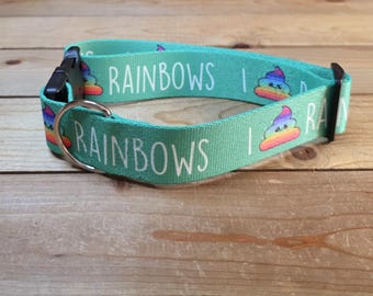 13"-26" Dog Collar 1.5" Width, Pet Collar, Medium, Large, XL Dog Collar, I Poop Rainbows, Patterned Webbing, Funny