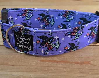 14"-28" Swear Halloween Dog Collar 2" Width, Small, Medium, Large, XL, Halloween, Tricky or Treat, Spooky Dog, Itchy And Bitchy