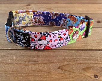 13"-25" Character Patchwork Pups Dog Collar 1.5" Width, Pet Collar, Small, Medium, Large, XL, Patchwork Collar, Girl Collar