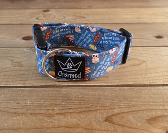 PETITE 11"-18" Dog Collar 1.5" Width, Pet Collar, Small, Naughty Dog Collar, Up To No Good Collar, Buckle Dog Collar, HP Collar