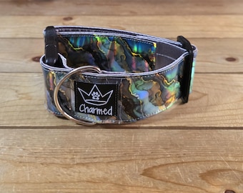 11"-19" PETITE Holographic Dog Collar 2" Width, Small, Medium, Colorful, Satin Lined, Vinyl