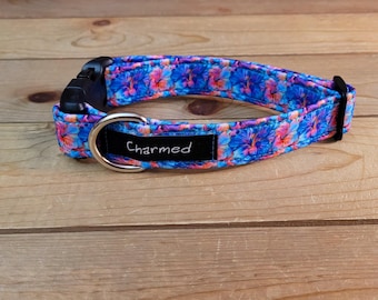 11"-22" Dog Collar 1" Width, Pet Collar, Medium, Small, Large Dog Collar, XL, Bright Dog Collar, Summer, Floral, Flower Collar, Hibiscus